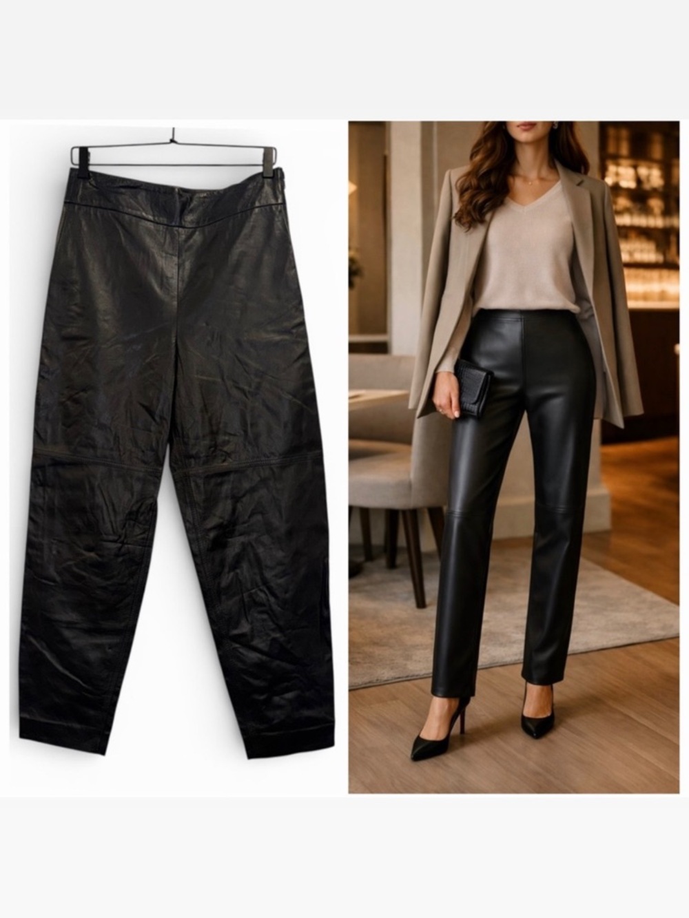 Brunello Cucinelli Black Trouser Pants Leather High Rise 6 Quiet Luxury NWT 🟡